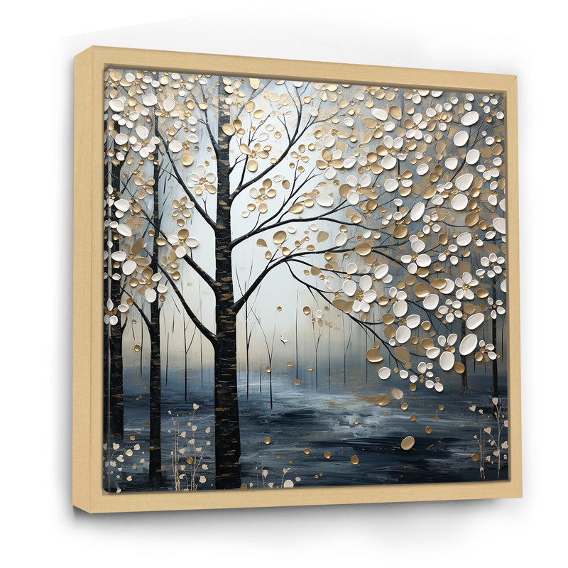 «Blue Forest Tranquility In Winter I», art mural fruits, Cadre flottant brun, H 16 po x l 16 po x P 1 po
