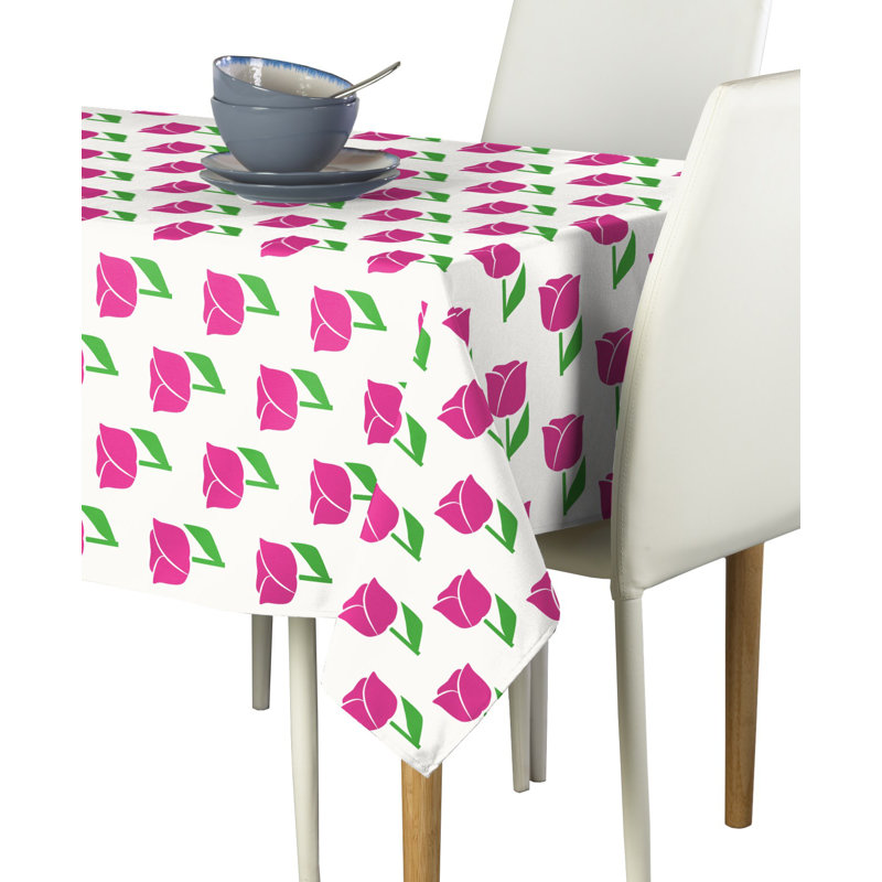Yanlin Spring Tulips Milliken Signature Tablecloth, 104" L x 60" W, Pink