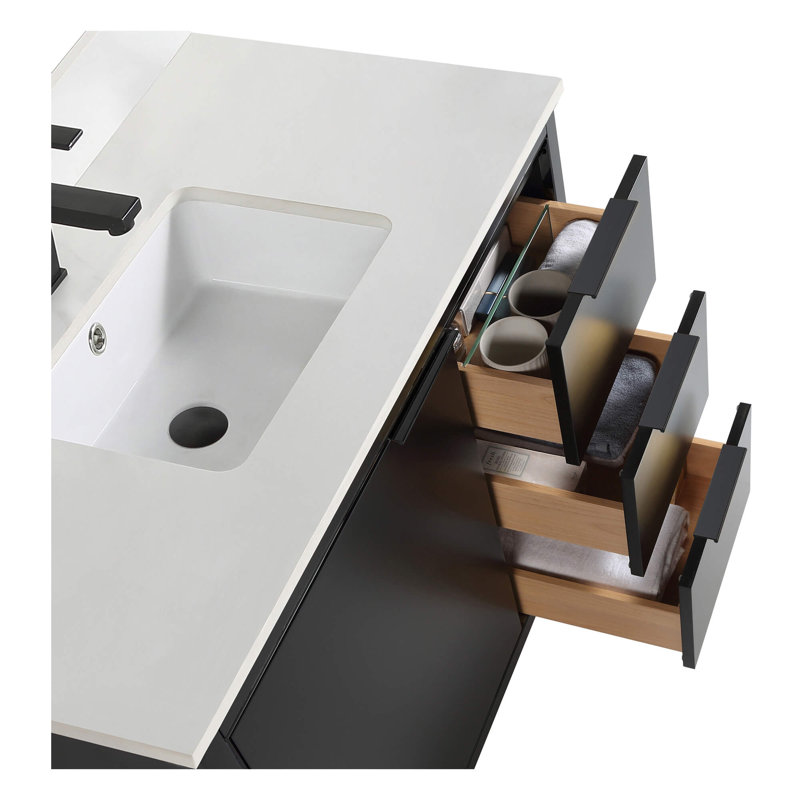 Geselle 36'' Single Bathroom Vanity with Stone Top, Black Matte, Matte Black