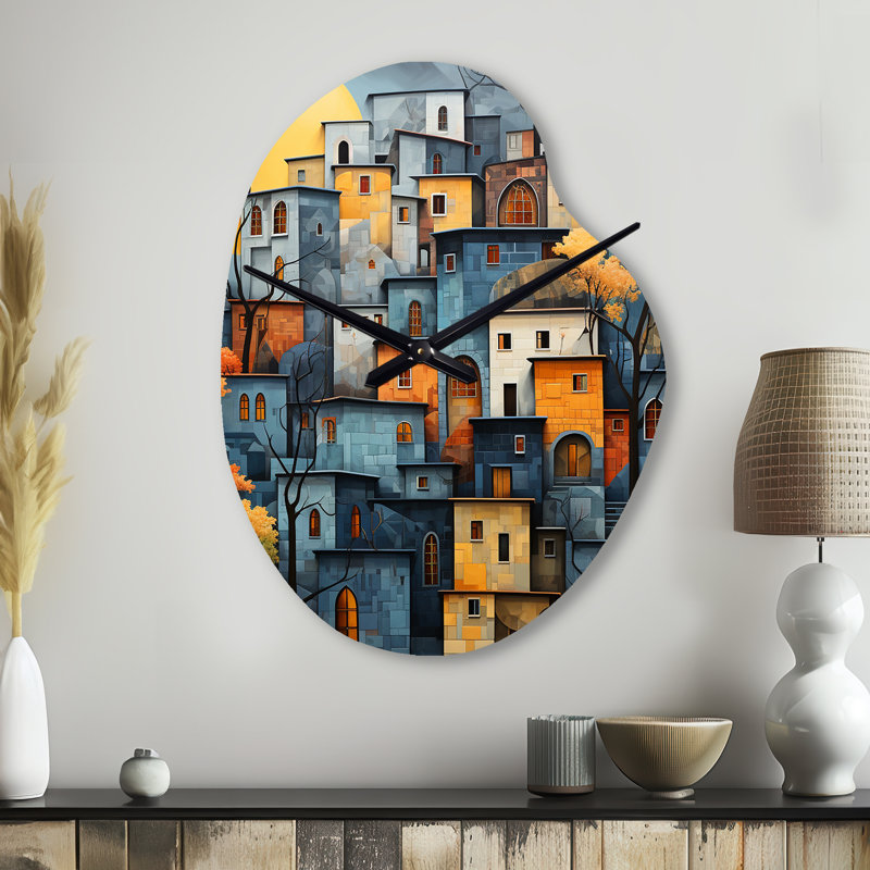 Horloge murale City Aspect bleu exquis II - bâtiments de forme irrégulière, Petit