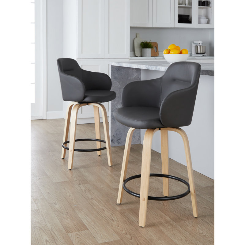 Boyne Swivel Upholstered Counter Stool, Walnut/Black, Gray