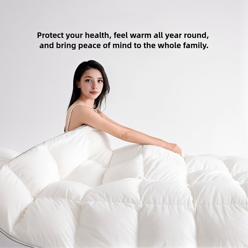 Édredon en duvet d'oie blanche avec garnitures de couette pour l'hiver, 59 x 83 pouces (150 x 210 cm), 700 g, rembourrage 3D