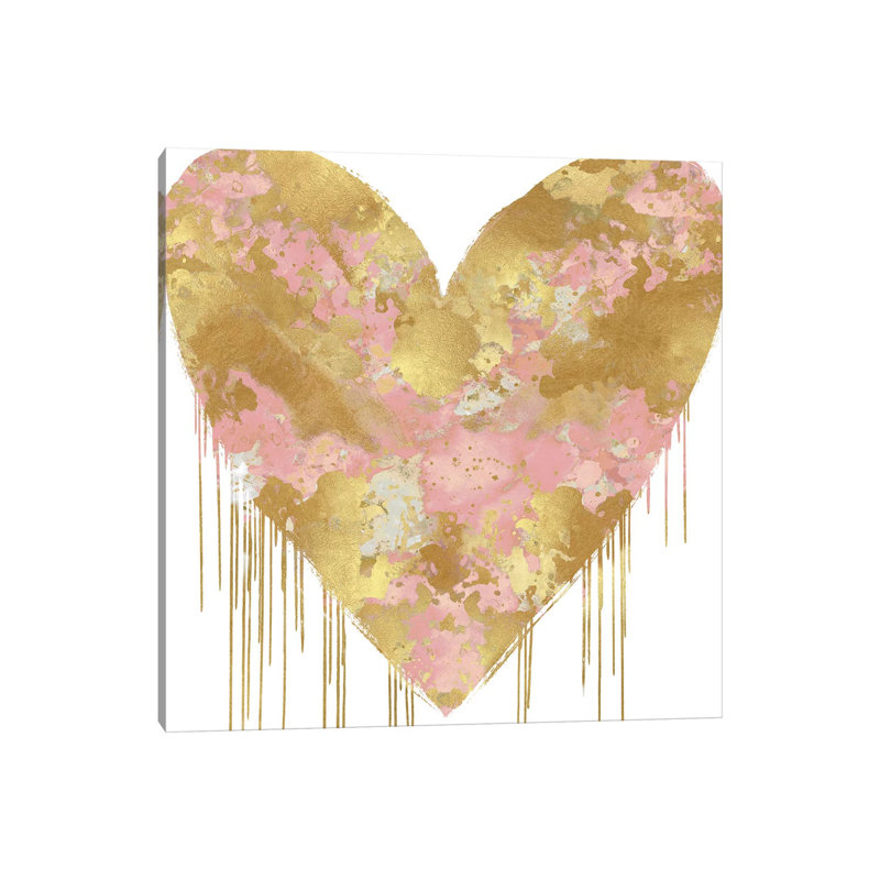 Big Hearted Pink And Gold by Lindsay Rodgers - Wrapped Canvas Print, 30.48 cm H x 30.48 cm W