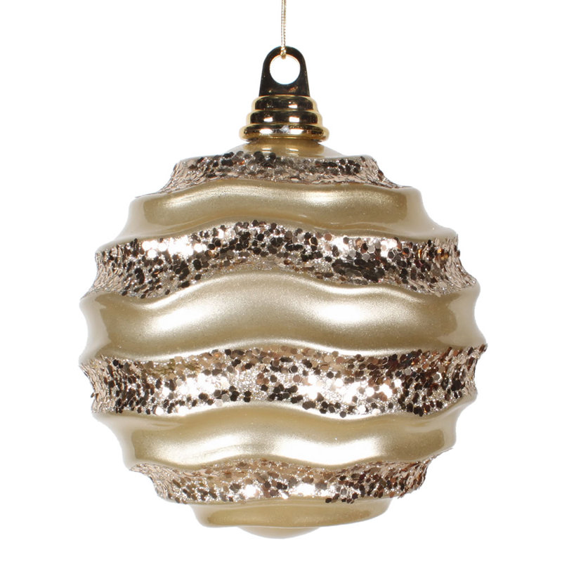 Ornement de Noël boule rayée et scintillante, H 8 po x l 8 po x P 8 po, Champagne