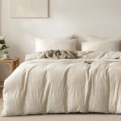Ensemble de housse de couette en jacquard de coton et lin texturé