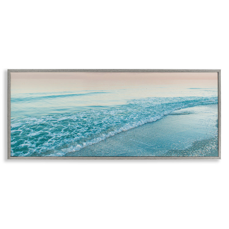 Giclée encadrée de coucher de soleil lumineux sur la plage, design par Mary Lou Johnson, H 13 po x l 30 po, Gris