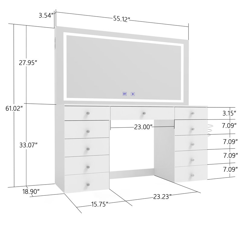 Lydia Extra-Large Makeup Vanity With Bluetooth Speakers And LED Mirror