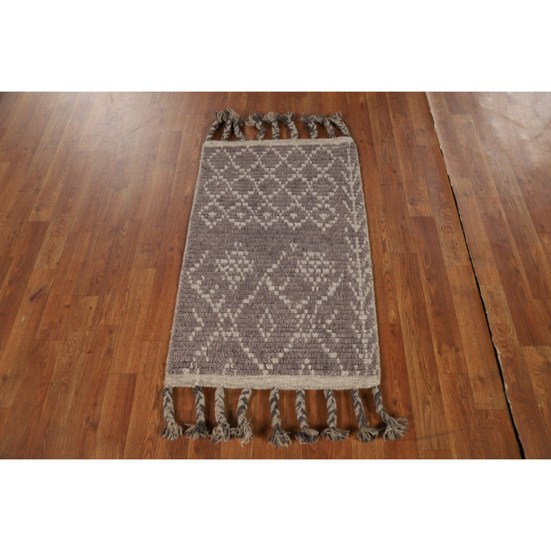 Handmade Brown Wool Moroccan Indian Rug 2x3