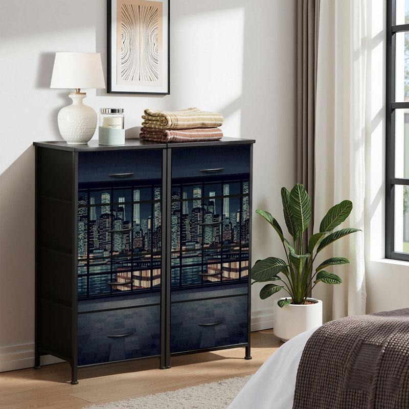 4 Drawer Dresser for Bedroom, Narrow Chest of Drawers, Wooden Top and Study Iron Frame 18"x37.5"-(WxH)