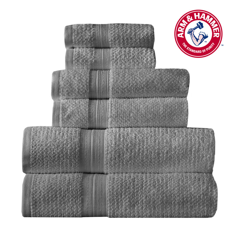 Arm & Hammer Quick Dry Bath Towel Set, Gray, 6 Piece Towels Set