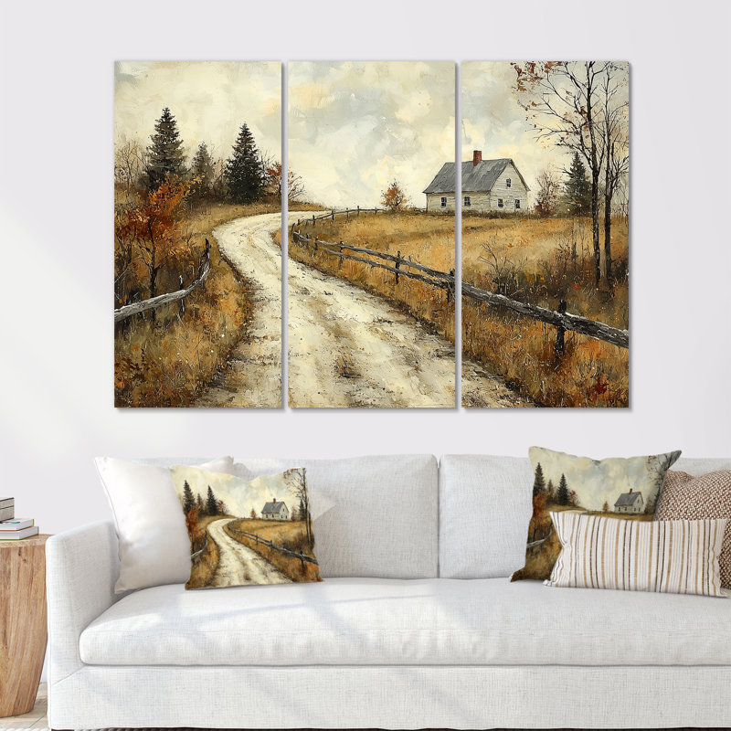 Green Autumn Country Road II - Ensemble de décoration murale maison de campagne, Métal métal, H 28 po x l 36 po x P 1 po