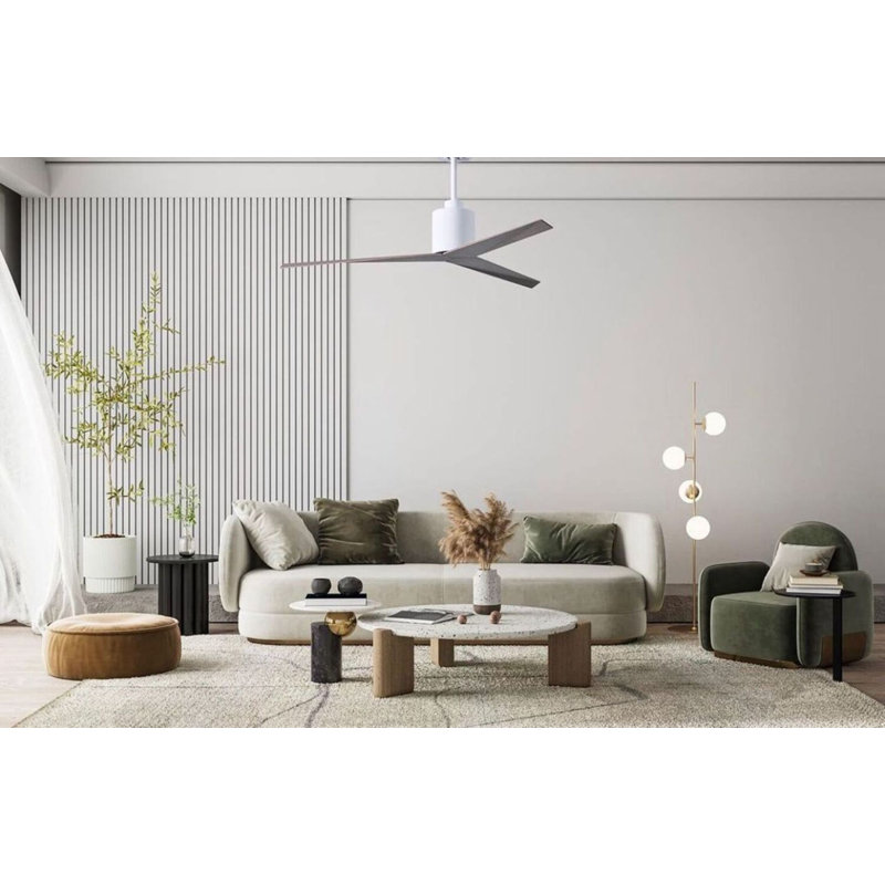 Eliza Outdoor Downrod Ceiling Fan, Old Oak Tone, Gloss White