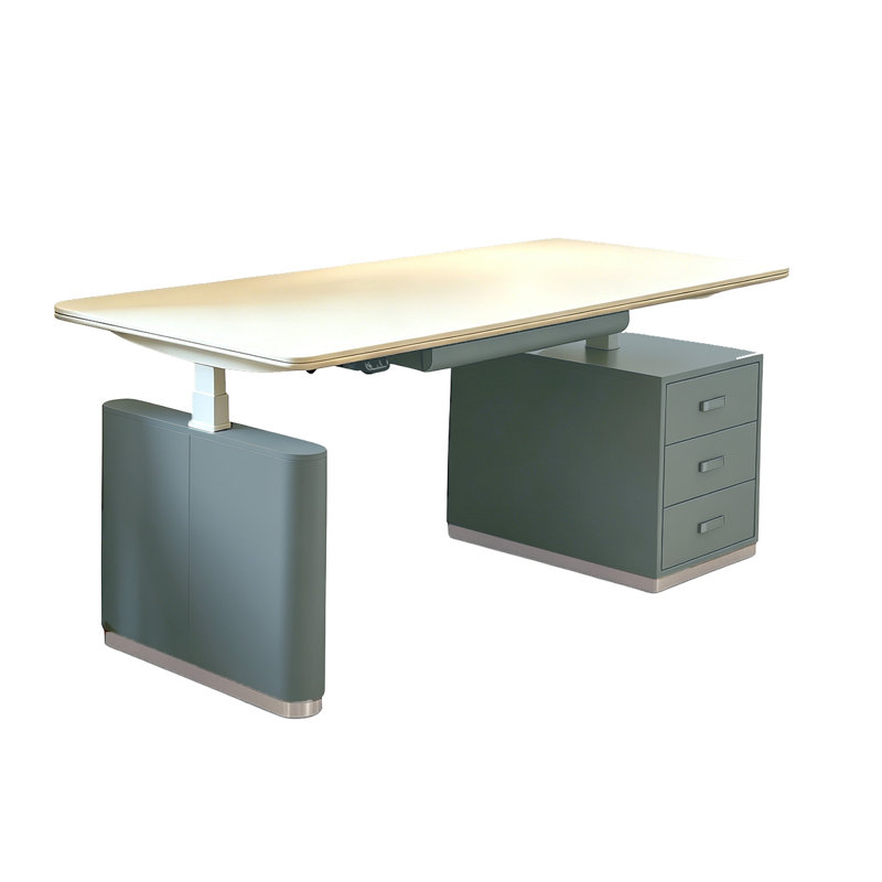 Bureau réglable en hauteur haut de gamme en cuir bleu et blanc 78,74 po Italian Light Luxury, P 78,74 po x l 31,50 po