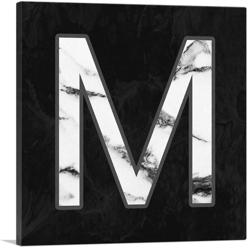 Classy Black White Marble Alphabet, lettre M - reproduction d'art textuel sur toile tendue, H 26 po x l 26 po x P 1,5 po