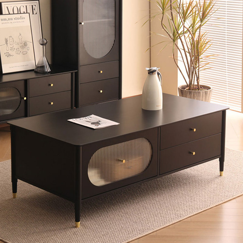 Black Solid + Manufactured Wood Rectangular Coffee Table, 19.69" H x 47.24" L x 23.62" W