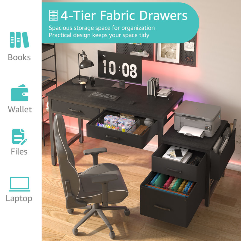 Computer Desk Reversible Desk with Drawers Cabinet