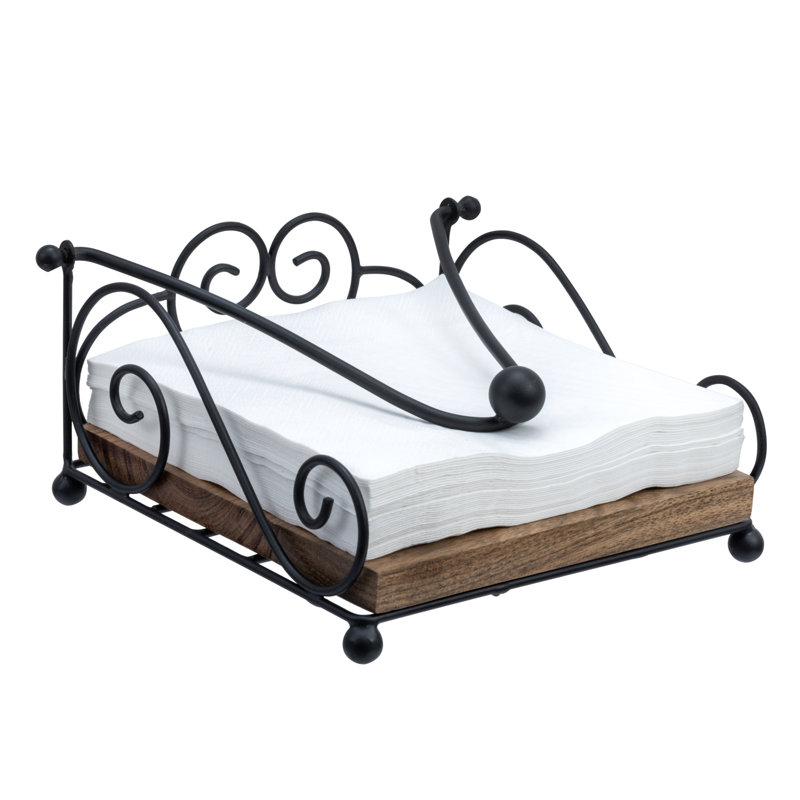 Metal and Solid Wood Flat Napkin Holder