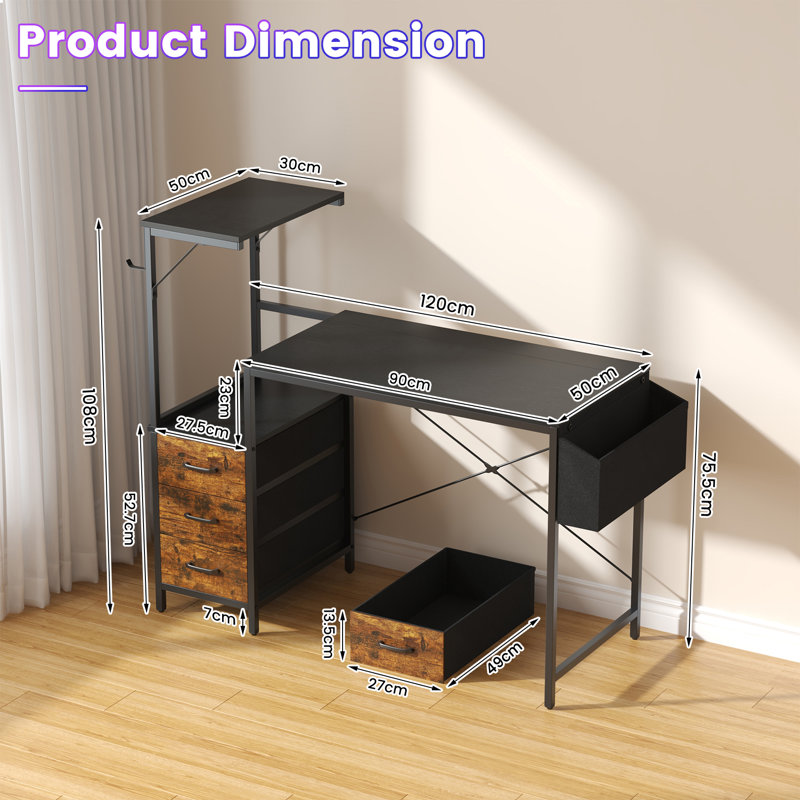 Steel Computer Desk, Black/Rustic Brown