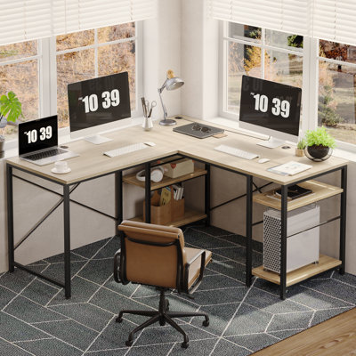 Bureaux en L 95,2 po avec tablettes, bureau d'ordinateur de coin réversible ou table longue pour 2 personnes Nedyo