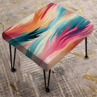 Turquoise And Pink Ethereal Ikat Fusion - Abstract Rectangle Ottoman