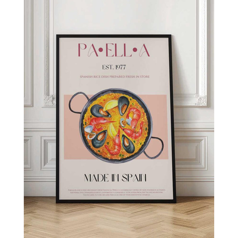 Paella, reproduction d'art - affiche de cuisine espagnole fabriquée en Espagne, H 56 po x l 42 po, Noir