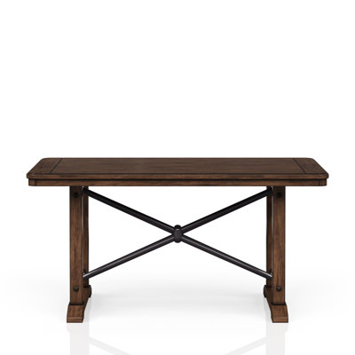 Table à double caisson à hauteur de comptoir en brun, chic industriel, bois massif et matériau brun avec piédestal