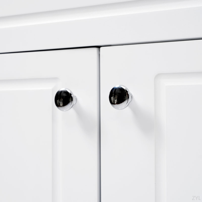 Armoire de meuble-lavabo 58 po seulement, 3 tiroirs et 4 portes (2 avec tablettes à double couche), pieds en bois massif, fermeture en douceur, blanc