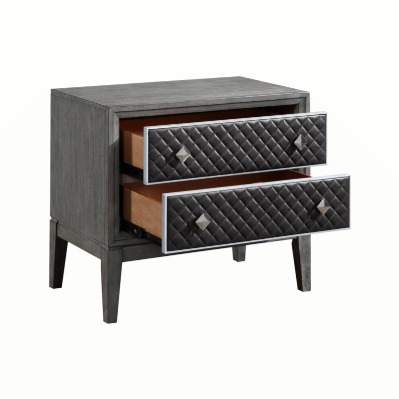 Table de chevet 2 tiroirs Randahl - gris / argent