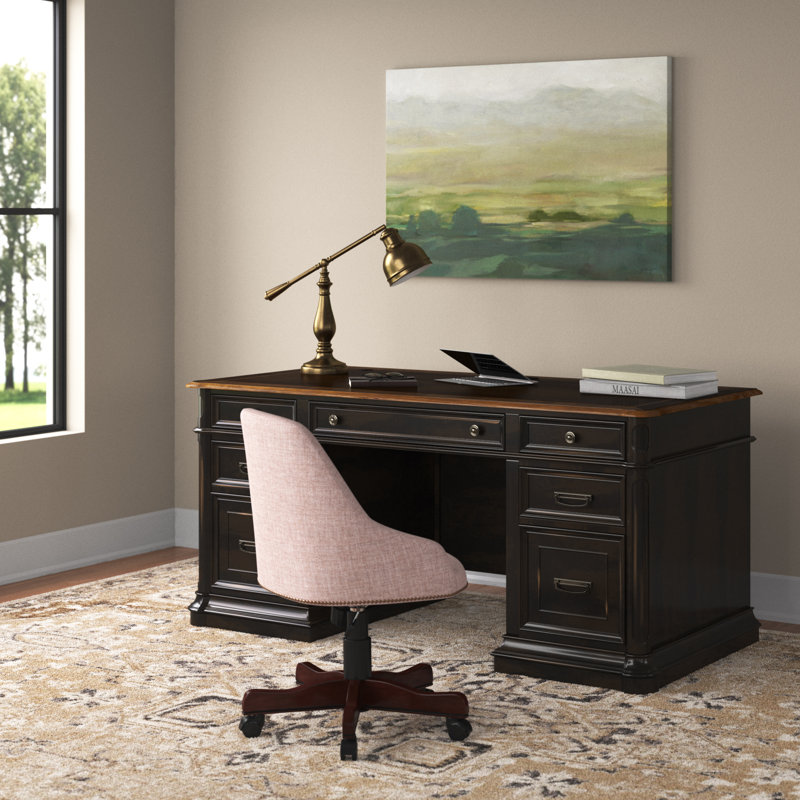 Bureau de direction Dagostino avec prises intégrées, Brun / noir