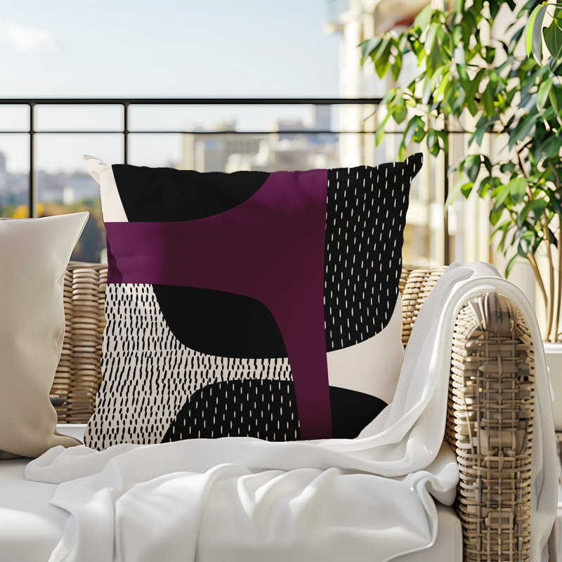 Coussin carré intérieur / extérieur pia, H 15 po x l 15 po, Mauve / noir / blanc cassé