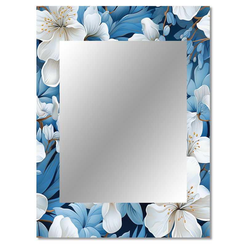 Dente Azure Mirage Tropical Pattern - tropical  Wall Mirror, Botanical, Floral Decorative Mirror, Printed Metal Art