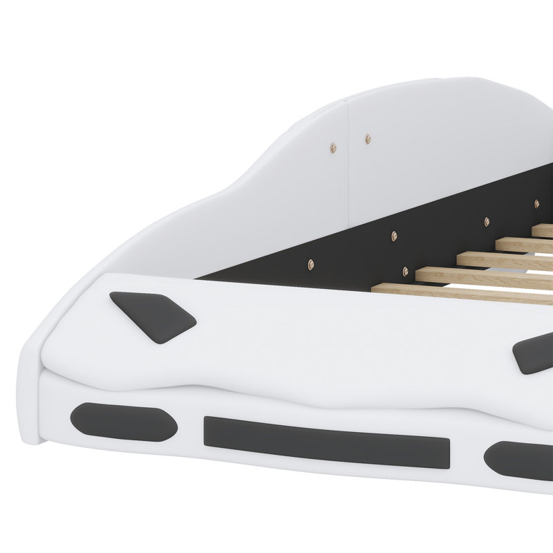 Race Car-Shaped Platform Bed With Wheels, White