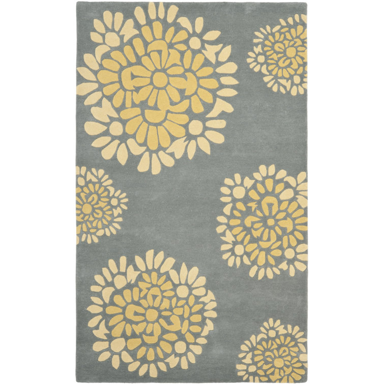 Coreatha Hand Tufted Wool/Cotton Floral Rug in Cement