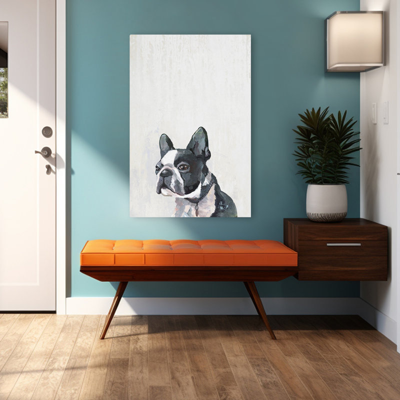 Chiot Frenchie, réalisme animalier contemporain, H 48 po x l 32 po