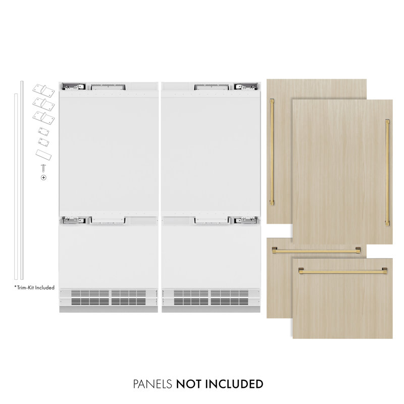 ZLINE Autograph 72 in. Panel Ready Built-In Refrigerator w/ Polished Gold Accents, Panel Ready/Graphite Gray/Polished Gold