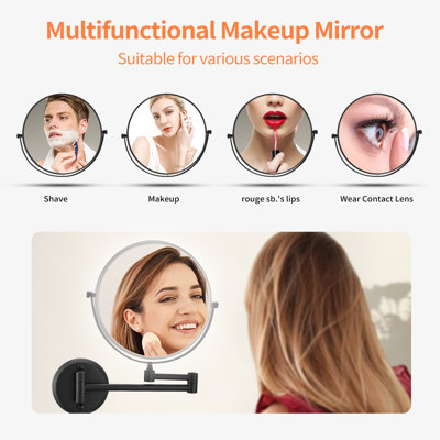 8 po Petit miroir de maquillage mural grossissant rond et télescopique