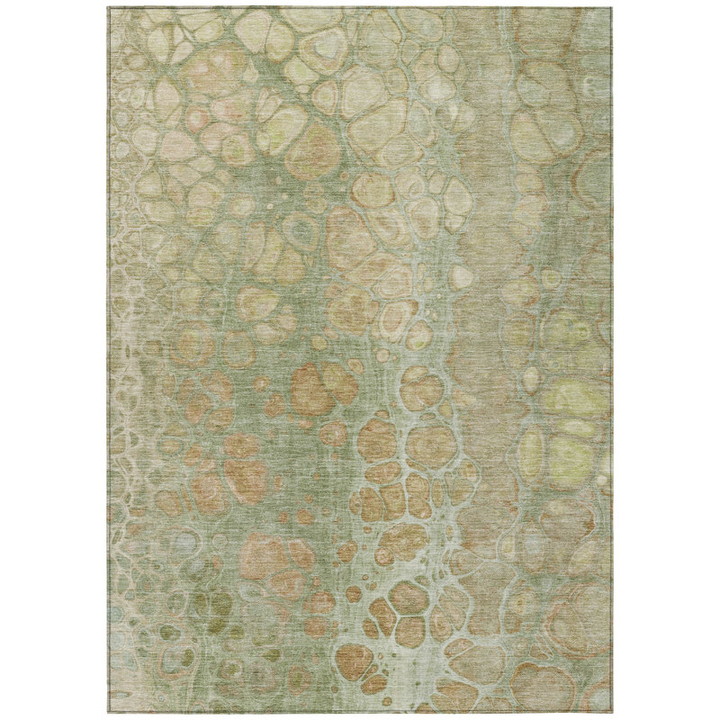 Machine Washable Indoor/Outdoor Xhevrie Aloe Rug, Rectangle 5' x 7'6"