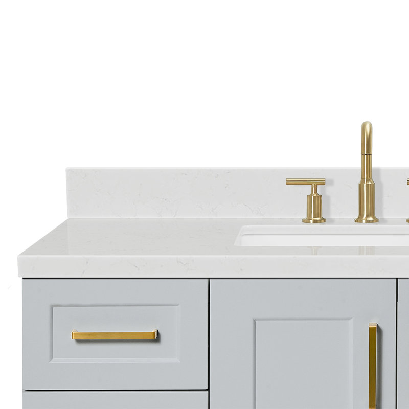 Freitas 48'' Solid Wood Single Bathroom Vanity, Carrara Quartz, Rectangle, Gray