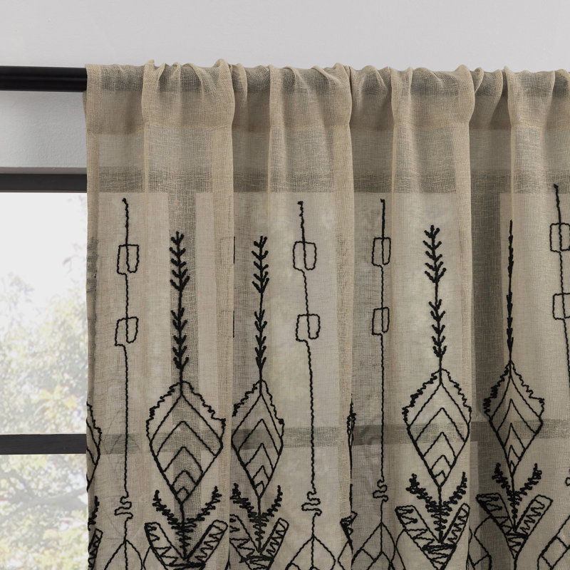 Indigo Road by Egypt Sherrod Palo Global Embroidery Semi-Sheer Rod Pocket Curtain Panel, Gray, 50" W x 96" L