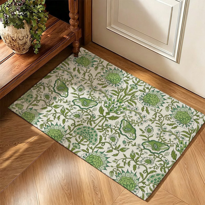 Tapis floral vert sauge 47 x 31 po