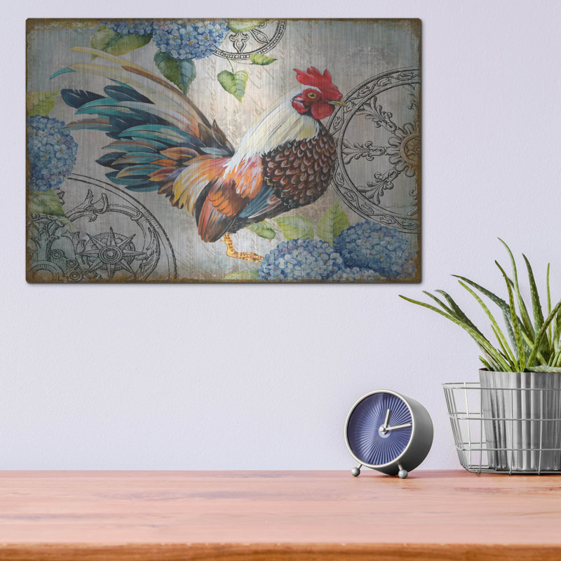 «Ironwork Rooster C» par Jean Plout, art mural en métal, H 12 po x l 16 po