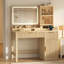 Meuble-lavabo cannelé avec miroir lumineux à DEL, 2 tiroirs, armoire, tablettes et station de charge pour la chambre à coucher-584568123