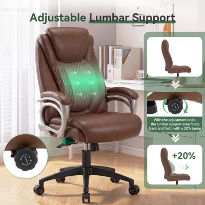 Fauteuil de direction moderne en similicuir pour personnes de grande taille, avec soutien lombaire et inclinaison à bascule à 30°, supportant jusqu'à 227 kg (500 lb), idéal pour le bureau à domicile.