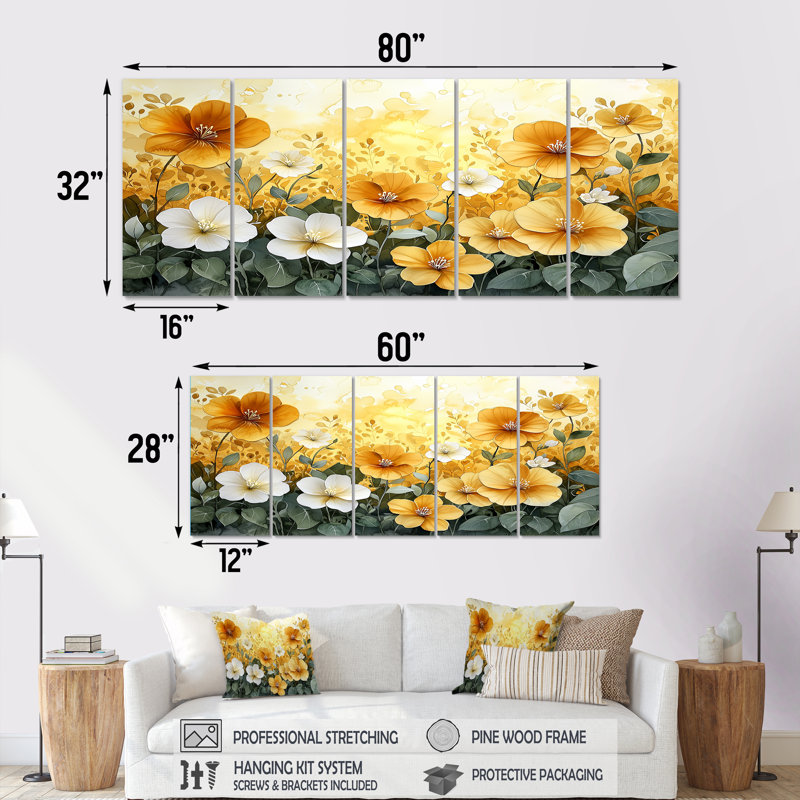 Été, lueur dorée d'hibiscus II - art mural hibiscus - décoration murale traditionnelle, H 28 po x l 60 po, 5