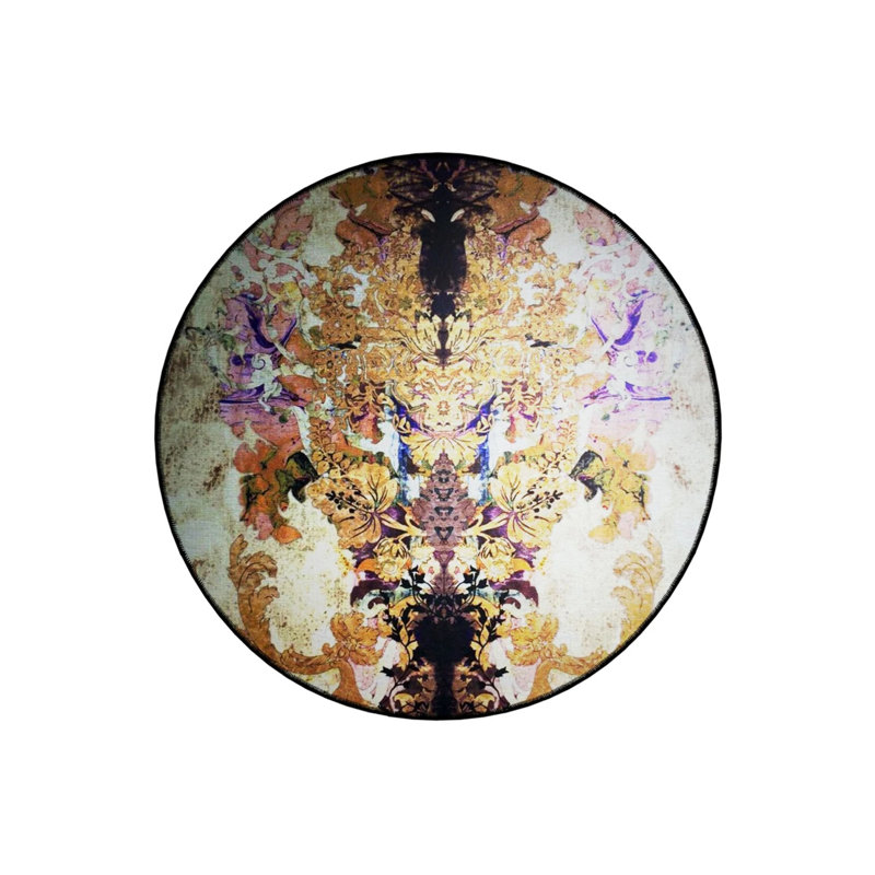 Abstract Motif Traditional Patterned Round Woven Base Vintage Decorative Carpet, Round 5'