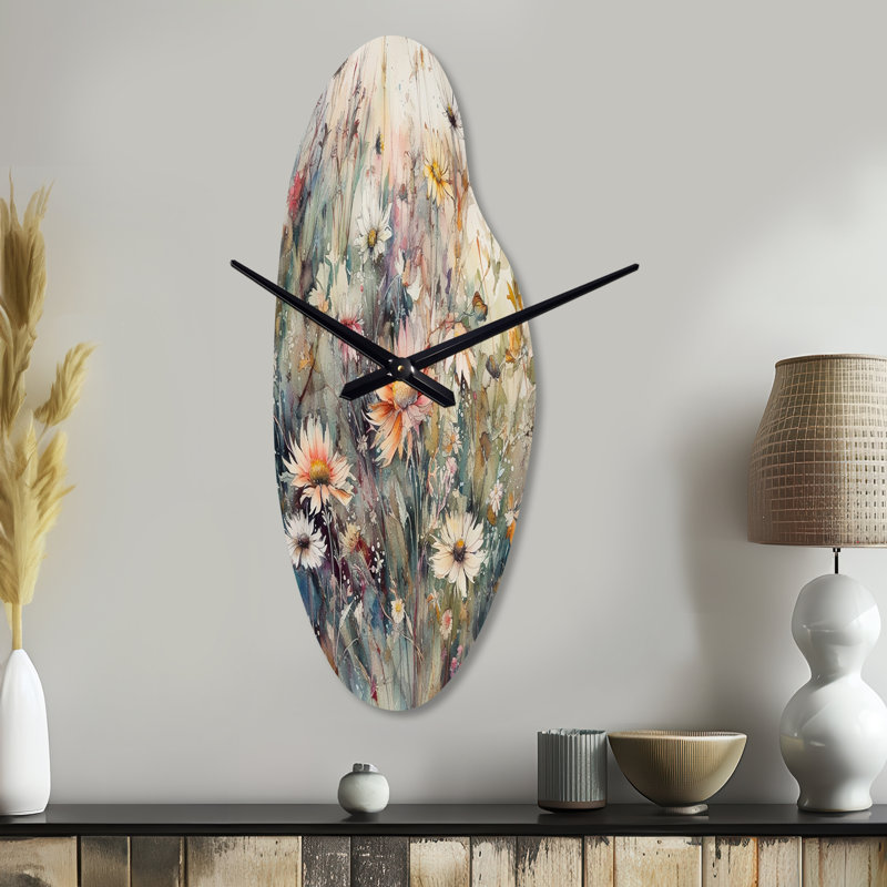 Horloge murale asymétrique «Daisy Tranquility» orange - vert, Médium