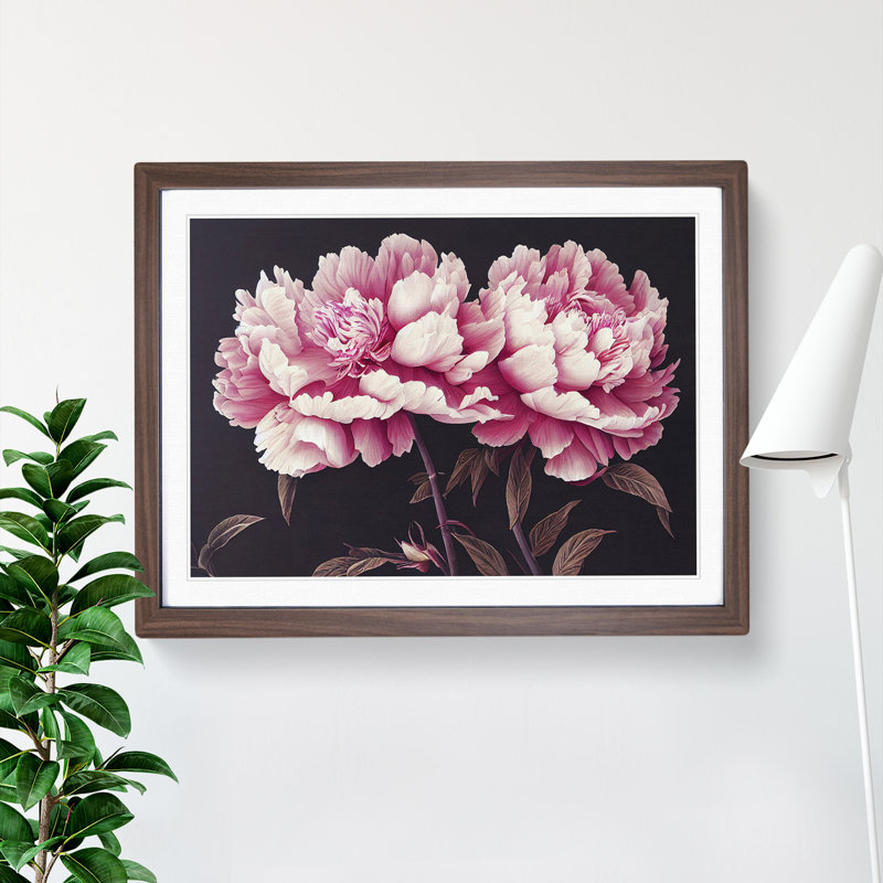 Enchanting Peony Flowers - Single Picture Frame Print, 46cm H x 64cm W x 2cm D, Walnut Framed
