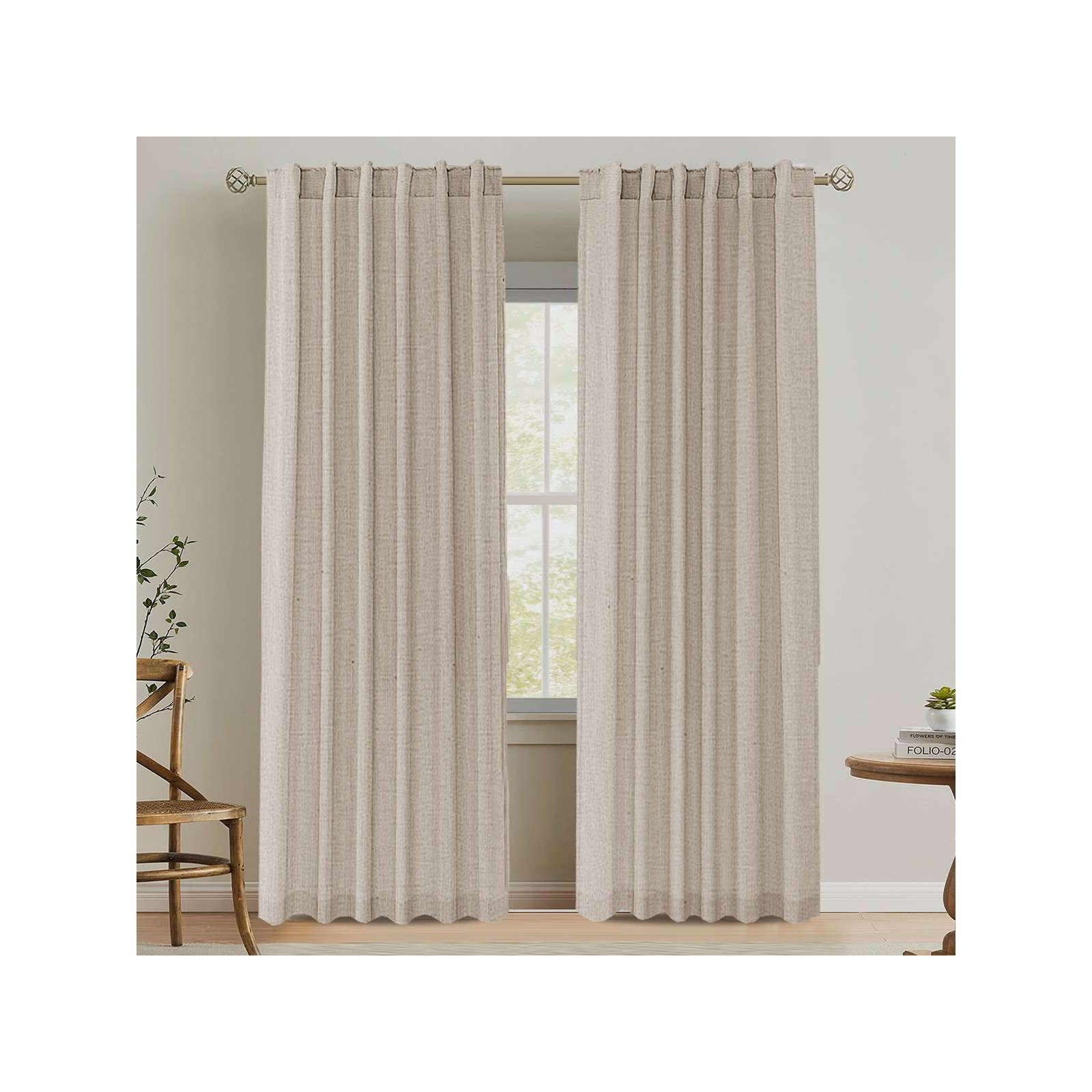 Linen Curtains for Living Room 2 Panels Back Tab Loop Pocket Textured Light Filtering Semi Sheer Rustic Farmhouse Boho Curtain for Bedroom