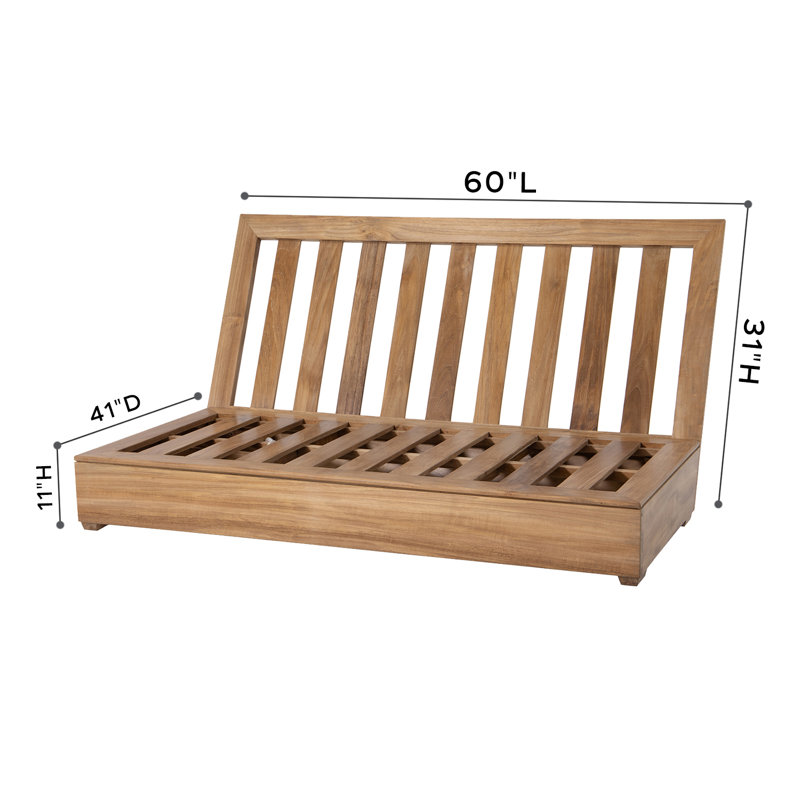 Arrindell 60'' Wide Rectangular Teak Patio Sectional with Sunbrella® Cushions, Navy