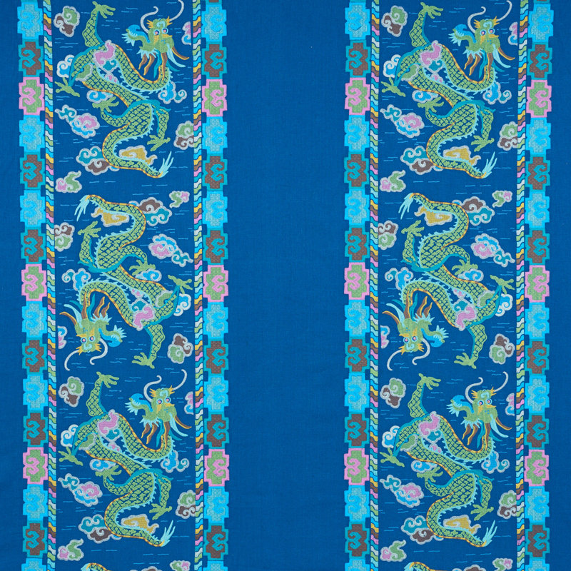 Lotan Dragon Embroidery Fabric, Blue